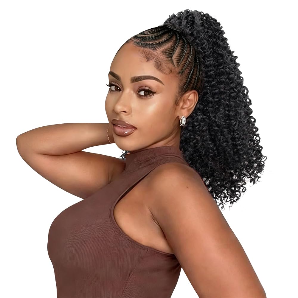 Drawstring Ponytail Extension - 14-Inch Short Afro Kinky Curly Hairpiece | Fluffy Synthetic Ponytail for Women
