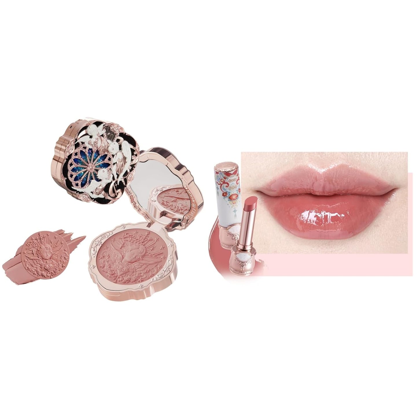 Flower Knows Cream Blush & Lipstick Set | Buildable Dewy Makeup - Blush 04 Rose Ashes & Lipstick C07 Red Bean