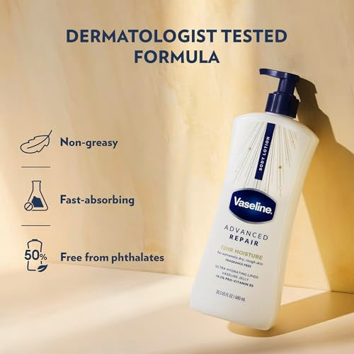 Vaseline Intensive Care Unscented Advanced Repair Body Lotion - Ultra-Hydrating with Lipids for Extremely Dry Skin, 20.3 oz, Pack of 3