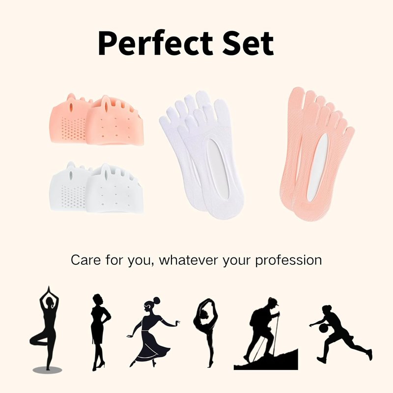 Toe Separators for Women - Gel Cushions for Ball of Foot Relief | 2 Pairs Silicone Pads & Socks