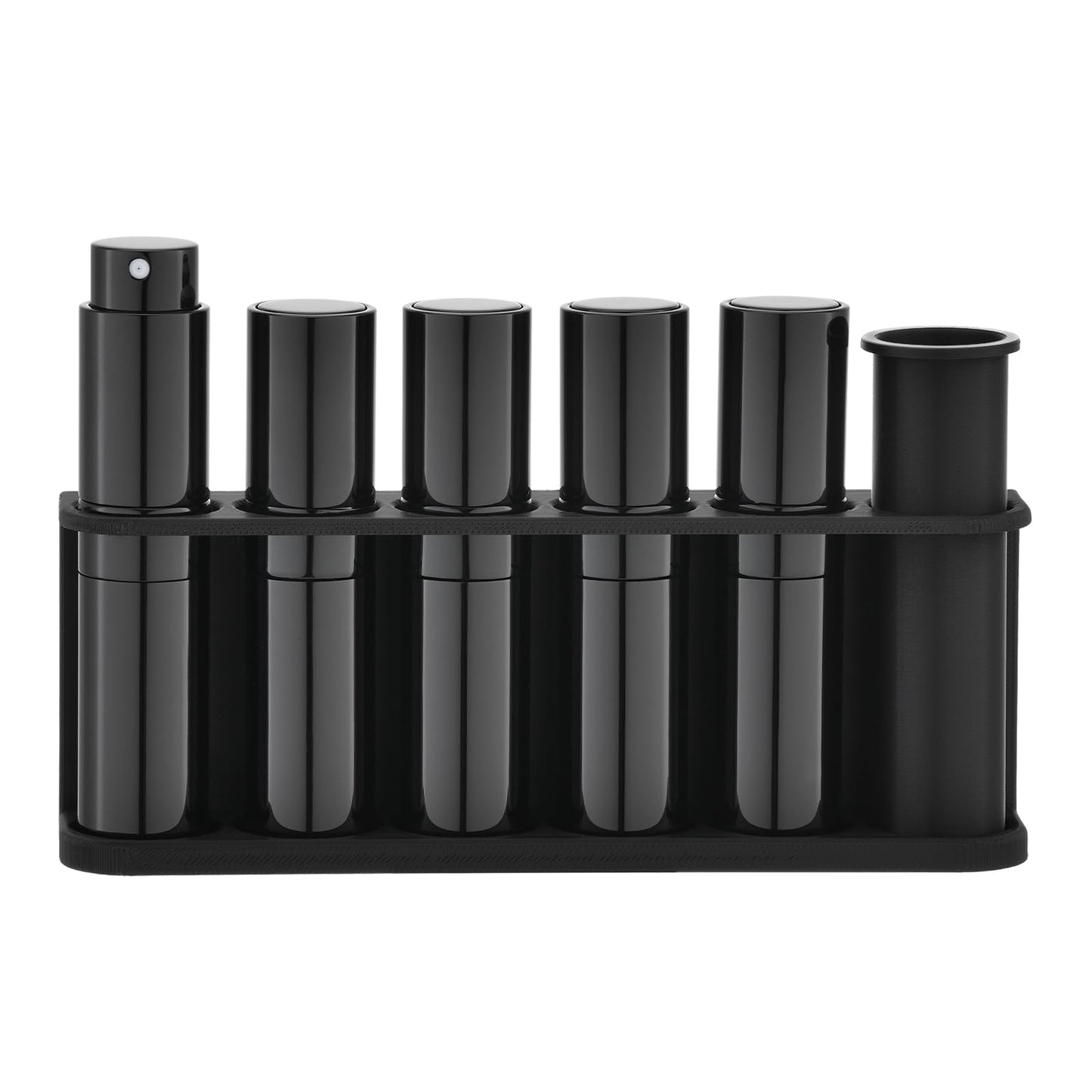 Owlyee Cologne Bottles with Display Stand - 5 Pack Travel Perfume Spray Bottle Refillable for Men - 8ml Mini Empty Atomizer with Holder Kit - Small Portable Twist Up Fragrance Sprayer Refill Set Black