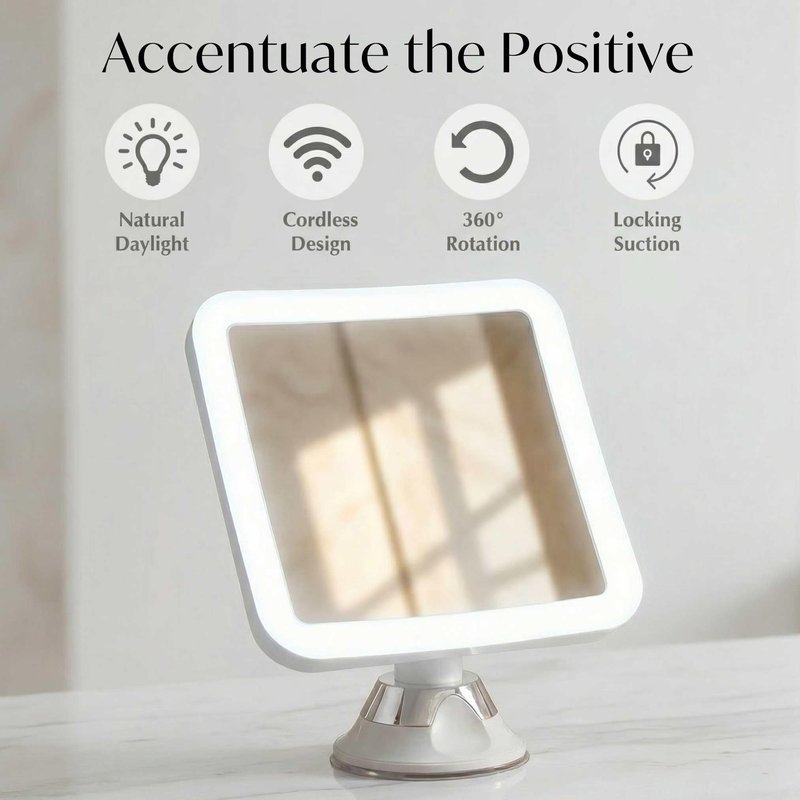 Fancii 10X Magnifying Lighted Makeup Mirror - Daylight LED Vanity Mirror - Compact, Cordless, Locking Suction, 6.5" Wide, 360 Rotation, Portable Illuminated Bathroom Mirror (Square)