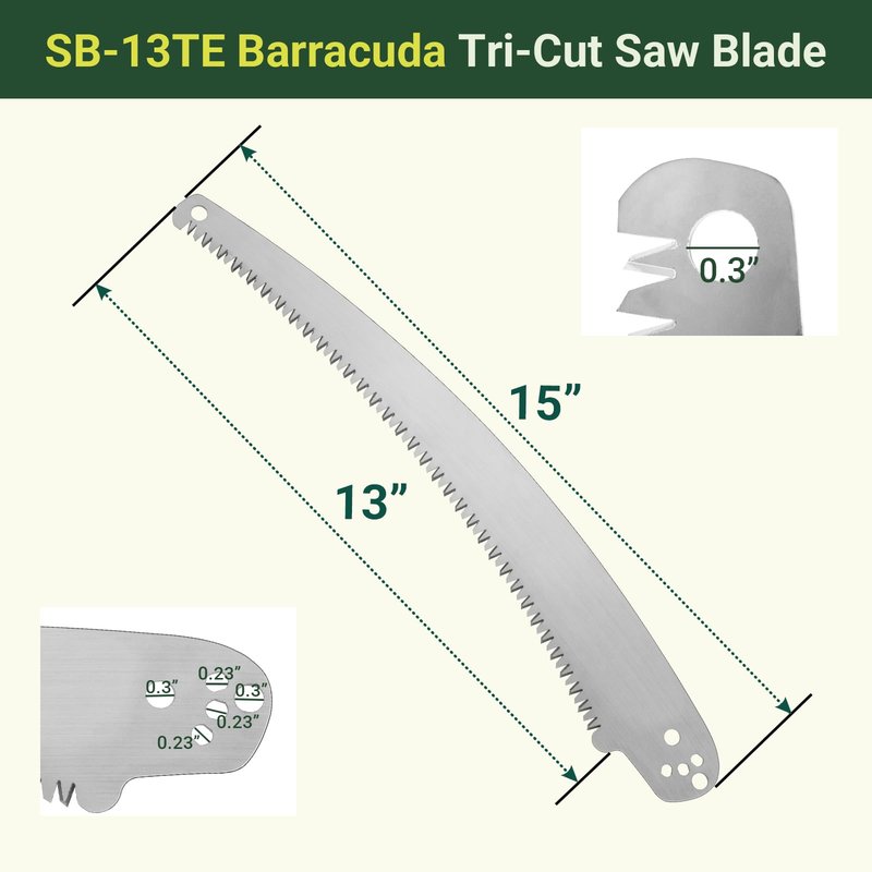 SB-13TE 13 inch Barracuda Tri-Cut Saw Blade for Jameson Pole Pruning & Hand Saw, Extendable Tree Trimmer Steel Saw Blade Replacement for Jameson Tree Branch Cutting