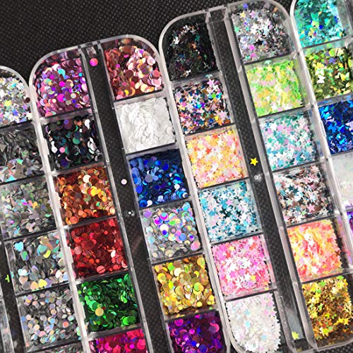AddFavor Style A Holographic Nail Sequins Kit with Butterfly, Star, Hearts & More - Iridescent Nail Art Decorations, 4 Boxes