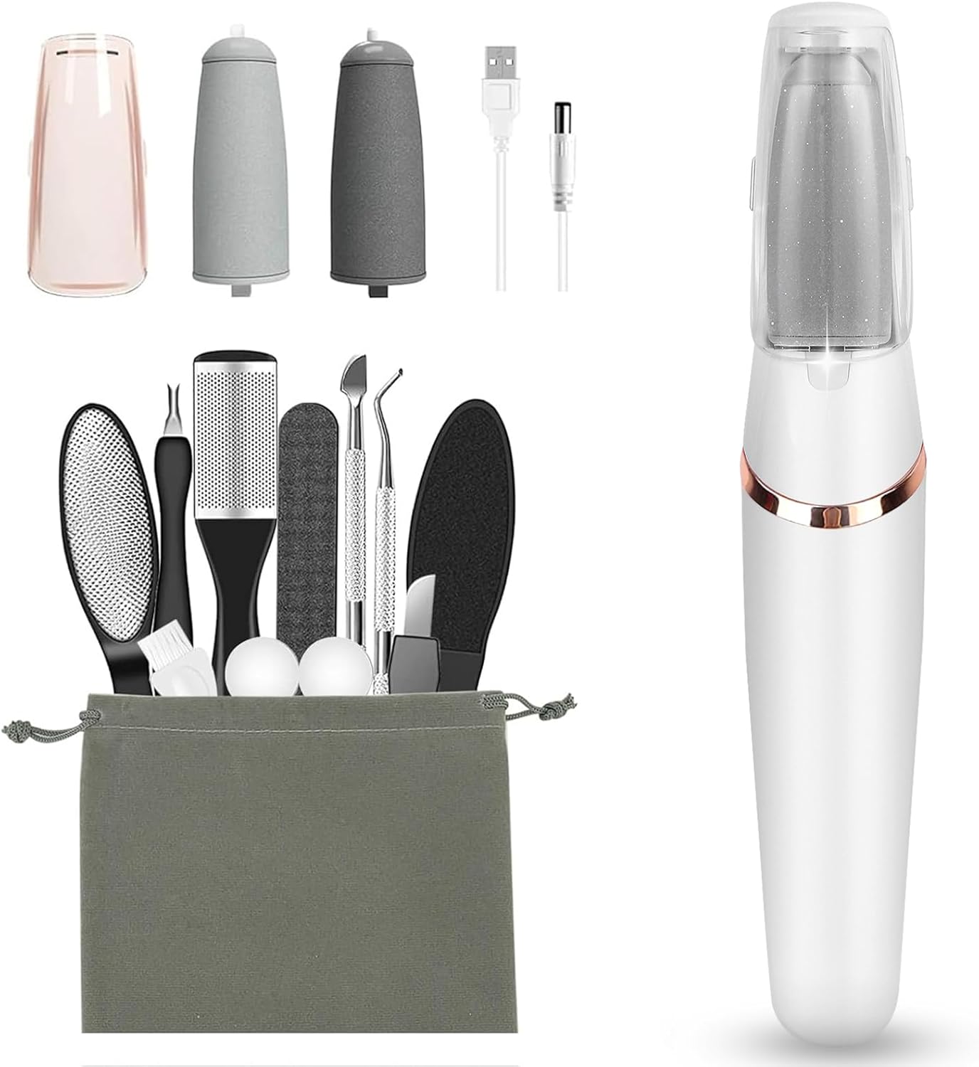 Electric Callus Remover - Rechargeable Pedicure Kit with 12 Tools | Smooth Feet & Dead Skin Care