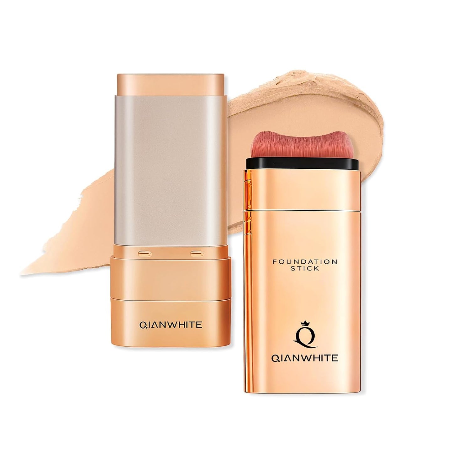 Korean Foundation Stick - Buildable Light to Medium Coverage Makeup | Dual-Ended with Brush for Mature Skin - Natural Dewy Finish (Brown)
