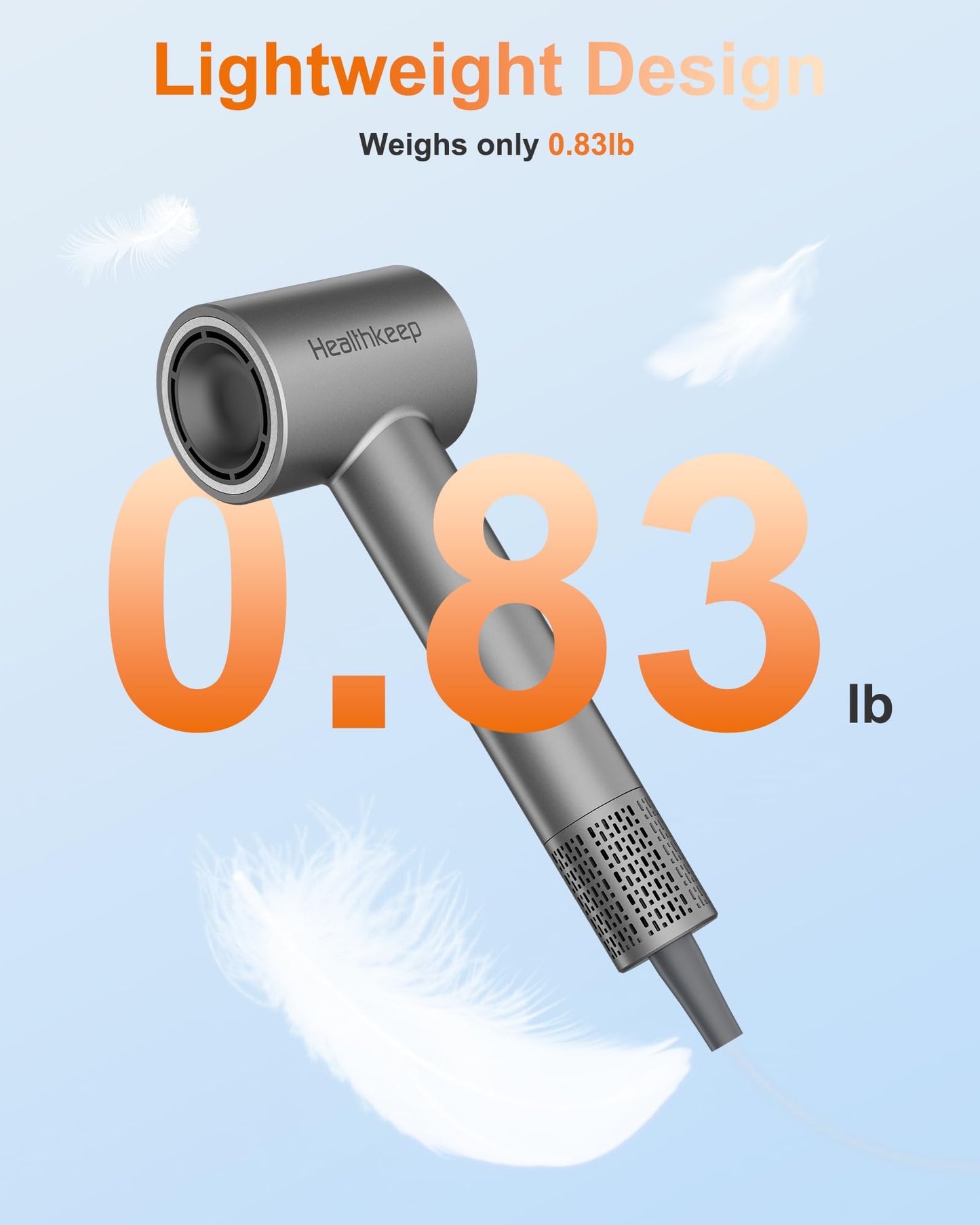 Hair Blow Dryer with Diffuser: 1500W High-Speed Brushless Motor 500M Ionic Technology, Thermo-Control Low Noise for Curly, Straight & Damaged Hair, Home Travel Salon