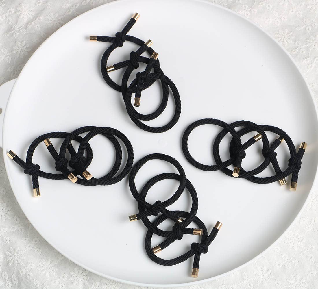 Elastic Hair Ties - Stretchy Rubber Bands for Women | Pack of 12 Black Ponytail Holders