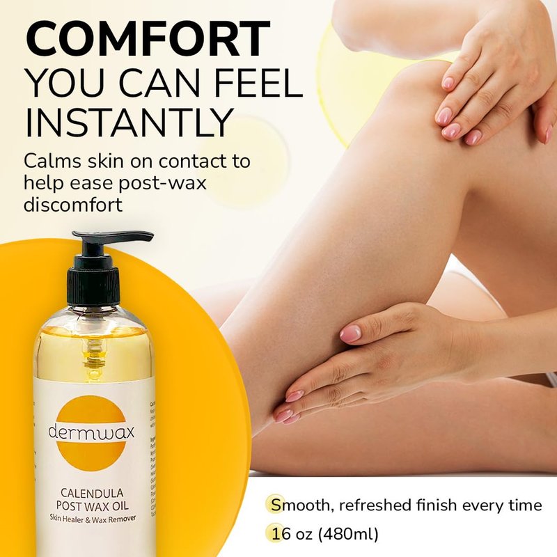 Dermwax Calendula Post Wax Oil 16oz – Post Wax Oil That Helps Calm Skin Instantly After Waxing – Gentle Post Wax Care for All Skin Types – Helps Remove Wax Residue – Paraben & Alcohol-Free