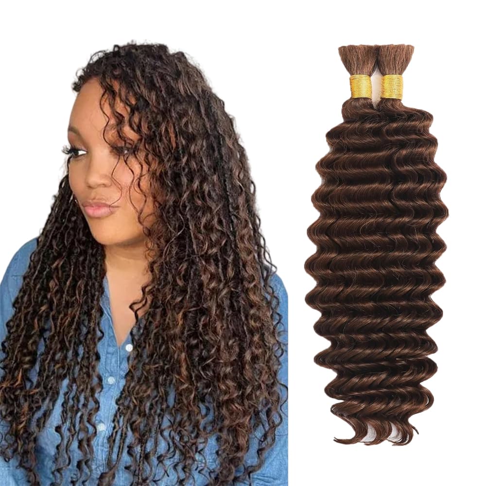 Color 4 Boho Human Hair Braiding Brown Boho Human Hair For Braiding Chocolate Brown Braids Deep Wave #4 Bulk Bohemian Braids 100g 14 14 Inch