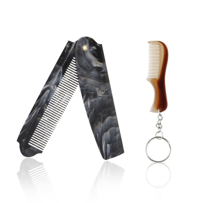 2Pcs Folding Pocket Comb for Men - Portable Oil Head Hair Comb & Mini Keychain Beard Comb, Anti-Static Styling Tool for Travel, Daily Grooming, Pompadour & Beard Care