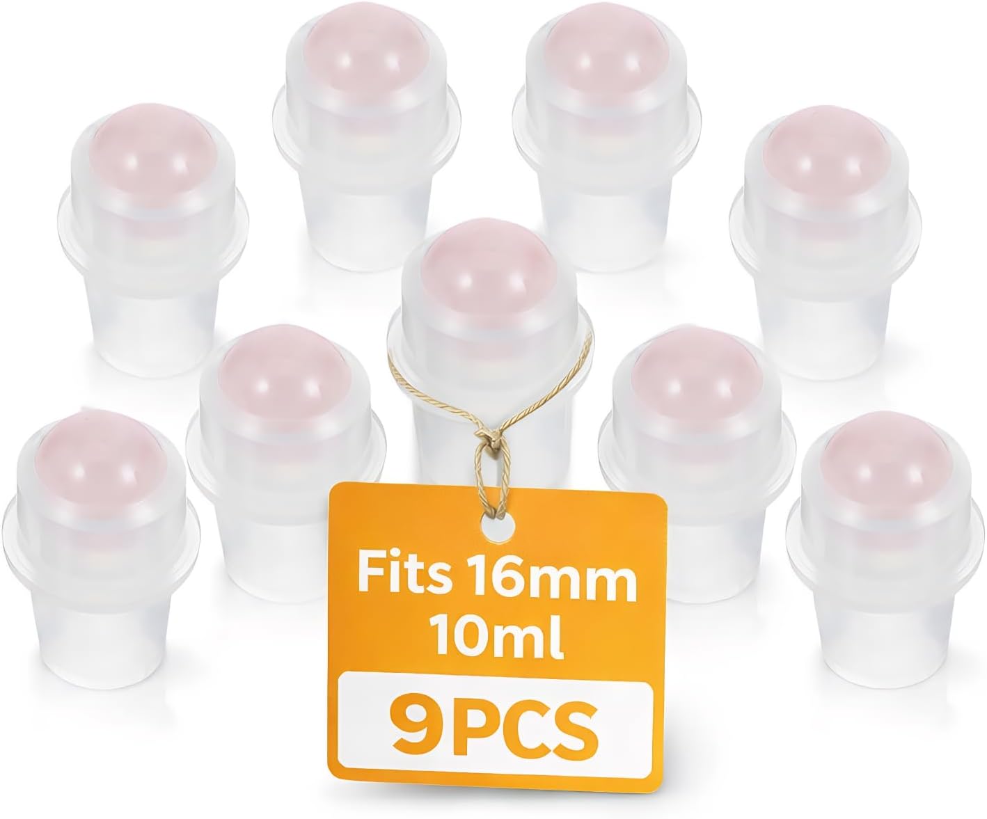 Essential Oil Roller Ball Tops - 9Pcs Replacement Rollers with Rose Quartz Applicator for 10ml Bottles | Aromatherapy DIY Blends