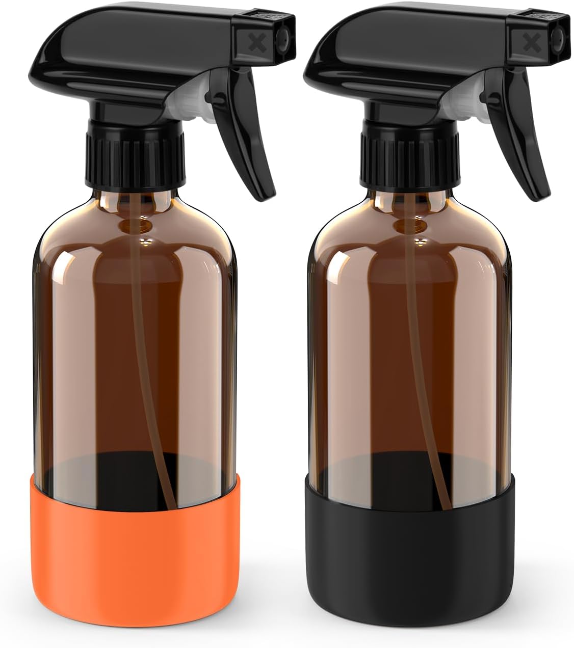 Bontip Amber Glass Spray Bottle Set - Silicone Sleeve Protection for Aromatherapy & Hair Care | 16 oz (Black & Brown)