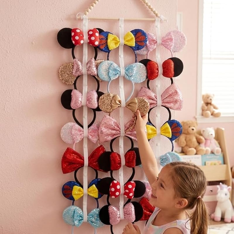 Wooden Mouse Ears Headband Organizer - 21 Capacity Display Holder