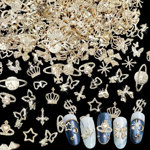 180 Pcs Gold Nail Charms and Gems - DIY Nail Art & Craft Jewelry