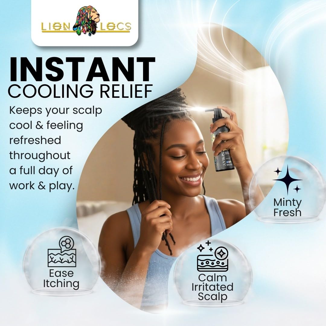 Lion Locs Itchy Scalp Cooling Spray – Instant Crown Relief for Dreadlocks, Braids & Twists, Lightweight Vegan Formula with No Buildup