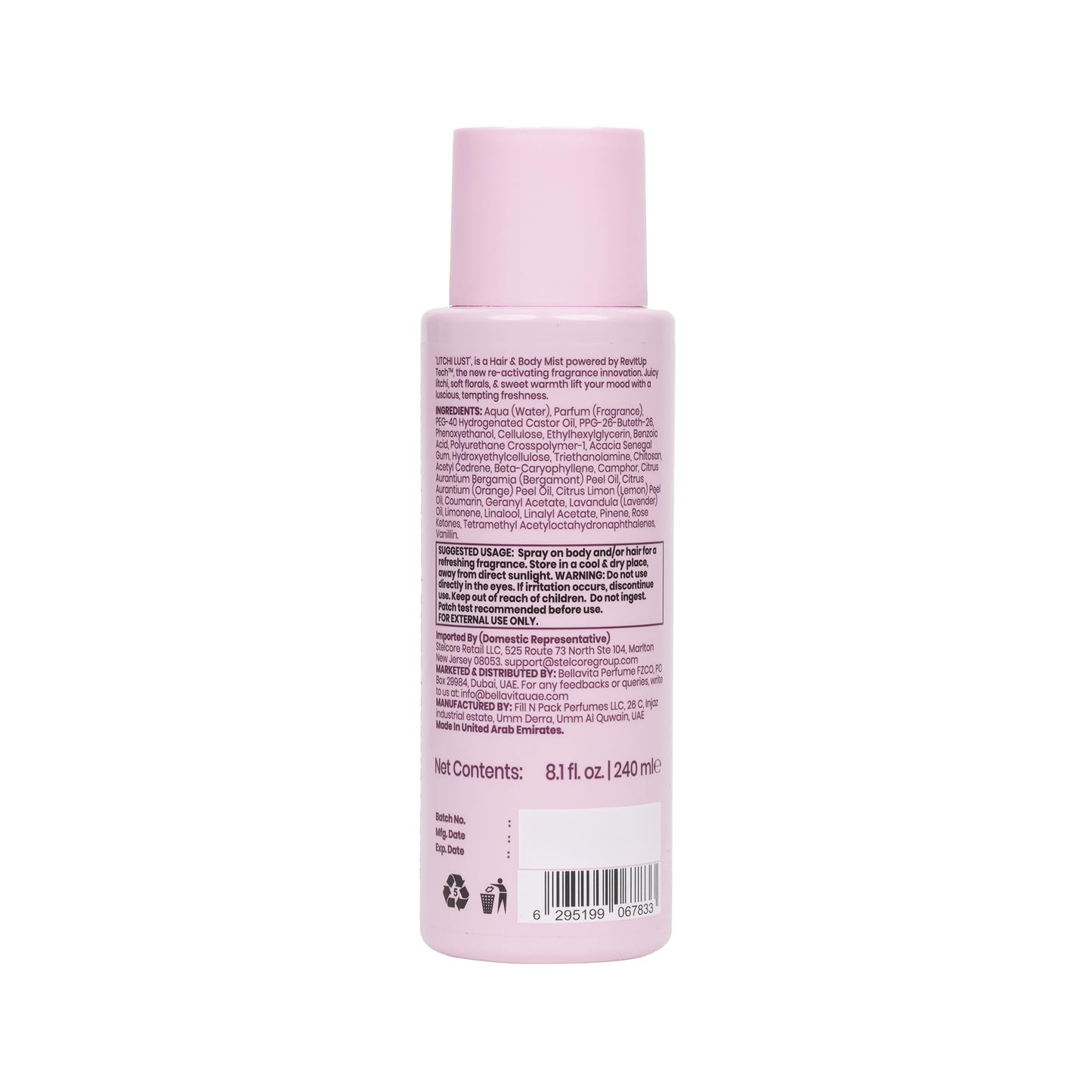 Bellavita Luxury Litchi Lust Hair & Body Mist for Women | Sweet Fruity Body Spray | Refreshing Hair and Body Mist | Lightweight, Alcohol-Free Perfume for Women | 8.12 fl.oz | 240 ml
