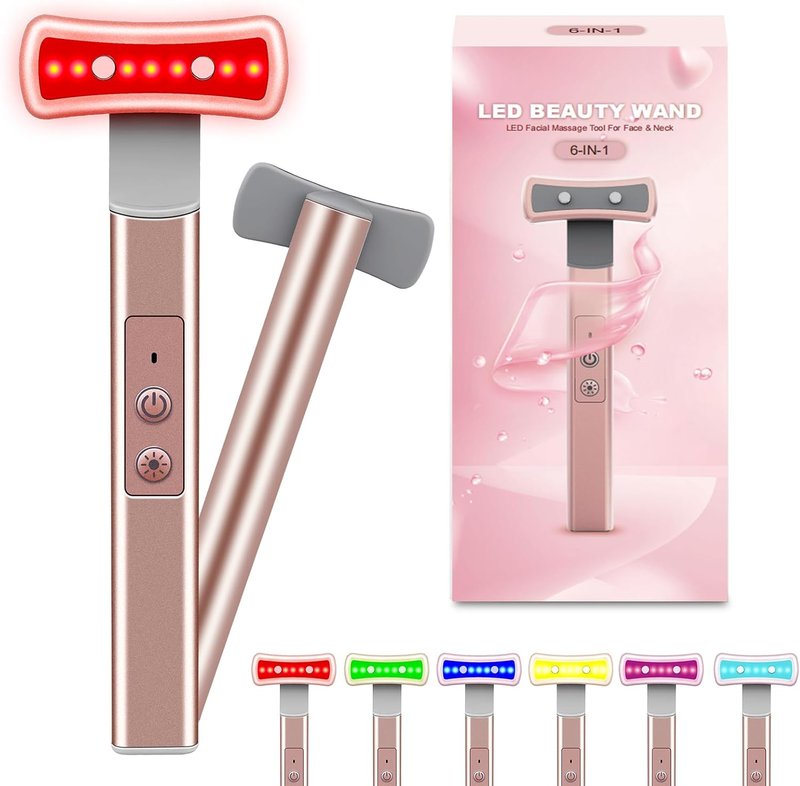 Red Light Therapy Face Wand - 6-in-1 LED Skin Treatment Device | Portable Facial Massager with Vibration & Microcurrent