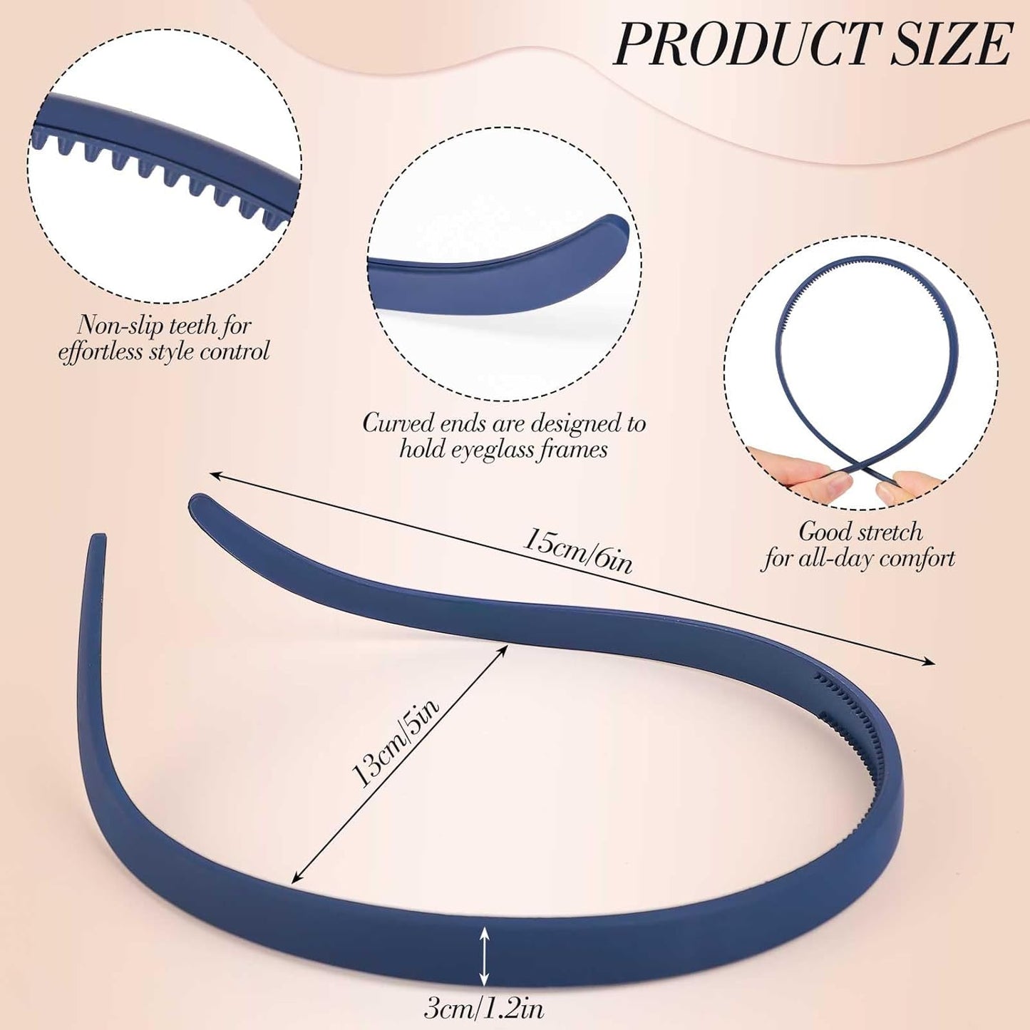 6-Pack No Pressure Headbands for Glasses Wearers | Square Sunglass Hairbands with Teeth, Non-Slip - Brown Series