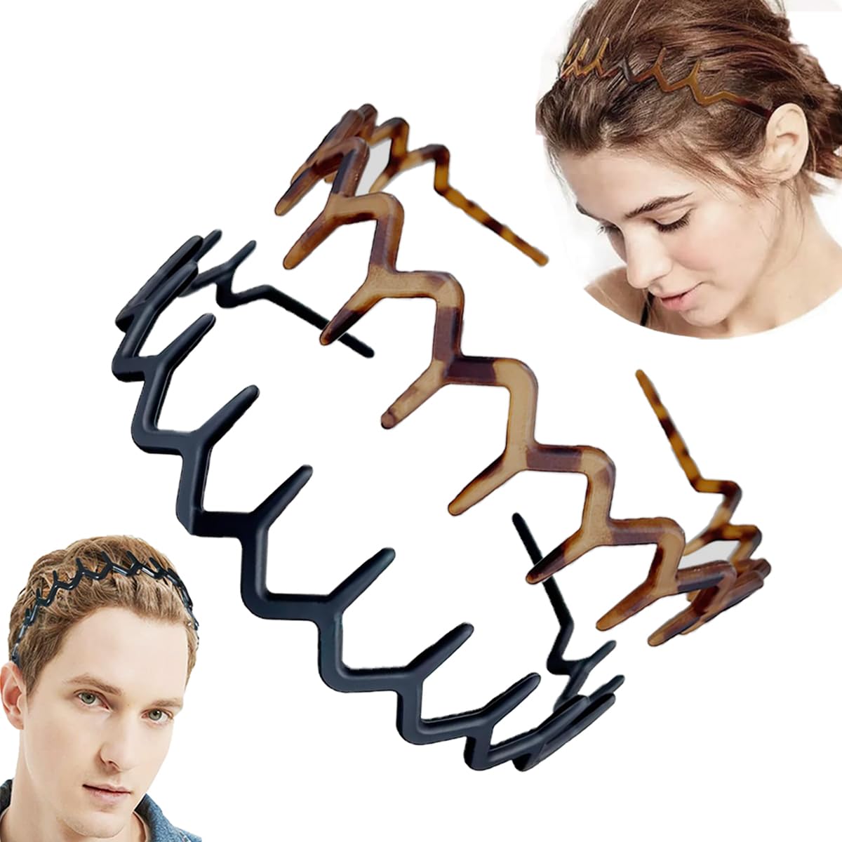 Zig Zag Headbands for Women & Men - Plastic Wavy Hair Bands with Teeth Comb | Classic 90s Hair Accessories for Everyday Use