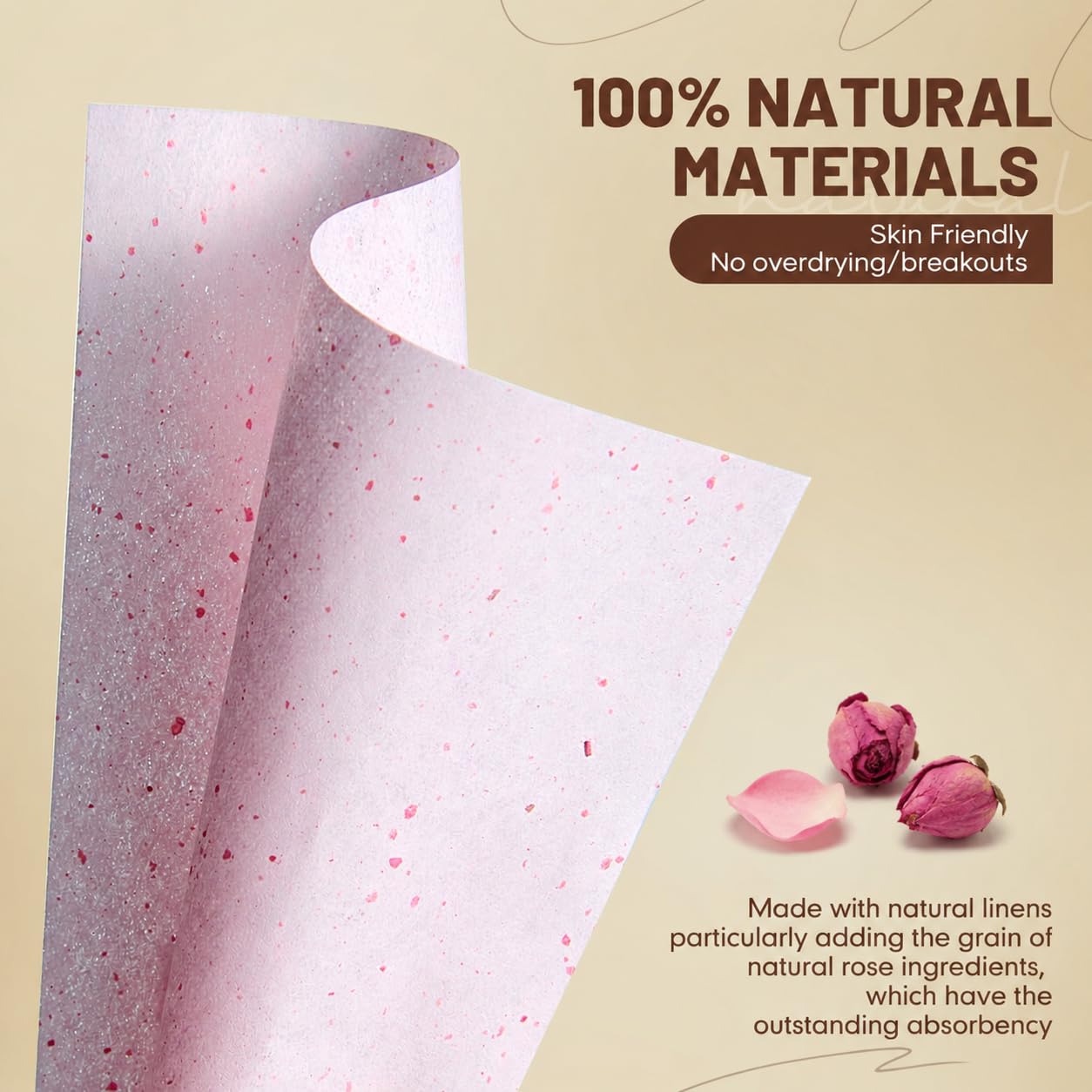 Blotting Papers for Face with Mirror and Puff, 100 Count Rose Oil Blotting Sheets for Oily Skin, Portable Compact for Purse, Travel, and On-the-Go Touch-Ups