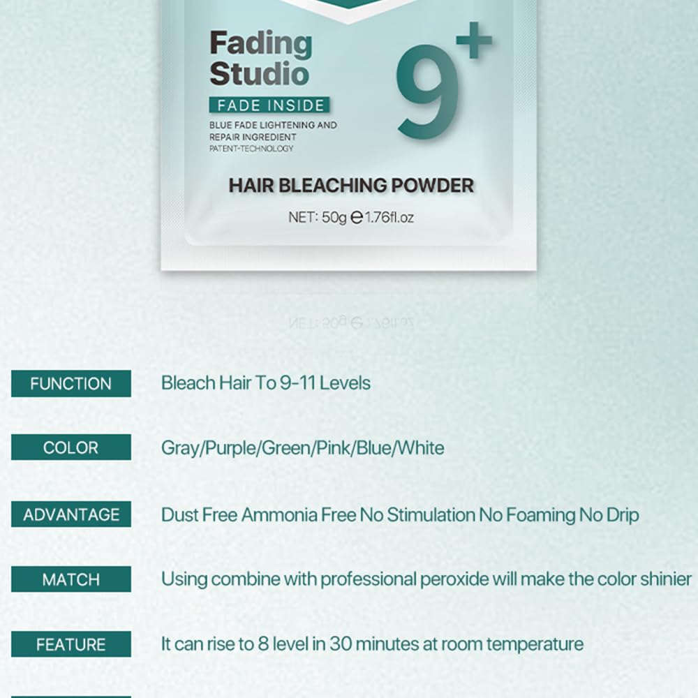 Professional Ammonia-Free Hair Bleach Powder - 50g Packets | Blue Fade Technology, Dust-Free Formula for Gentle Lightening