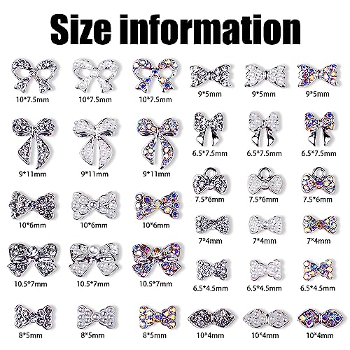 XEAOHESY Silver Nail Bow Charms - 33 Pcs for Nail Art & Decorations