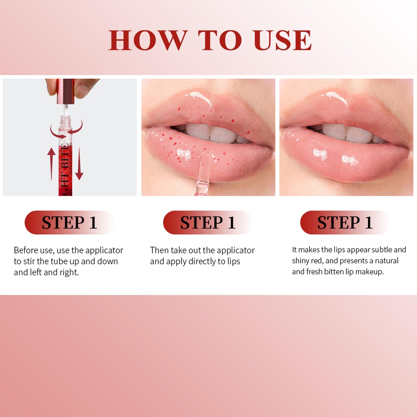 Dual-Phase lip oil, Moisturizing Nourishing Shiny Red and Transparent layer lip gloss, Natural and Fresh Bitten Lip Makeup