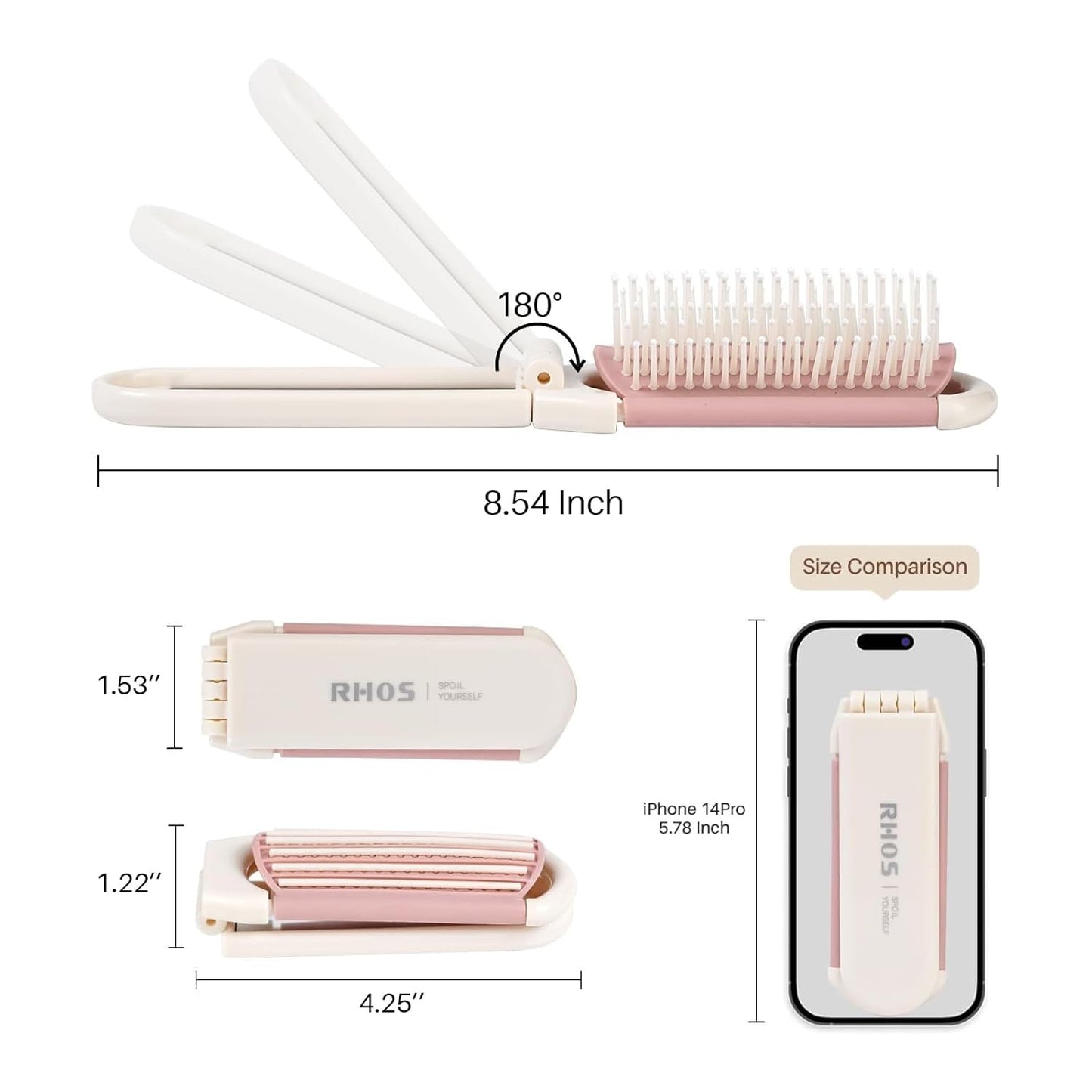 Folding Hair Brush with Mirror - Mini Purse Brush for Women & Girls | Soft Nylon Bristles, Travel Size (Beige)
