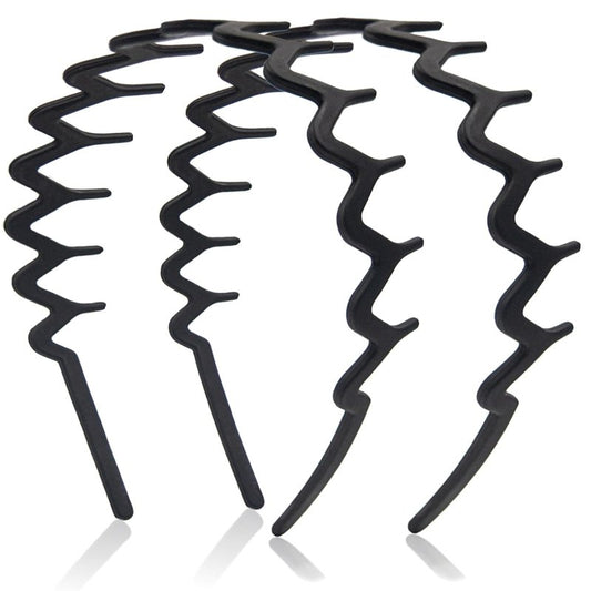 Zig Zag Headbands - Non-Slip Wavy Hair Accessories for Women & Men | 2pcs Matte Black
