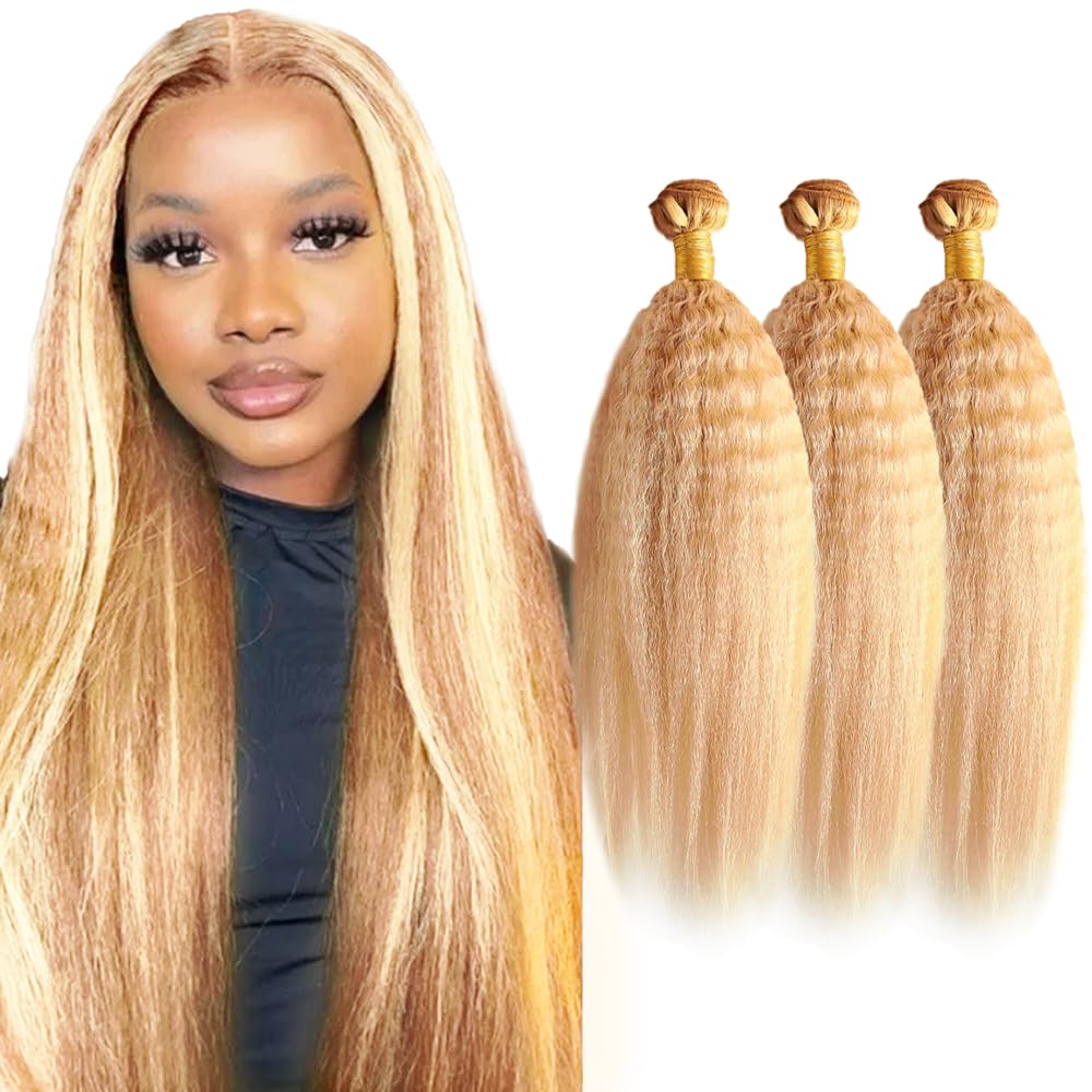 14 16 18 Inch P30/613 Highlight Blonde Bundles Human Hair 3 Bundles Brazilian Remy Hair 50 Grams/Bundle 10A Grade Unprocessed Virgin Hairs Yaki Straight Bundle Weaves Extensions