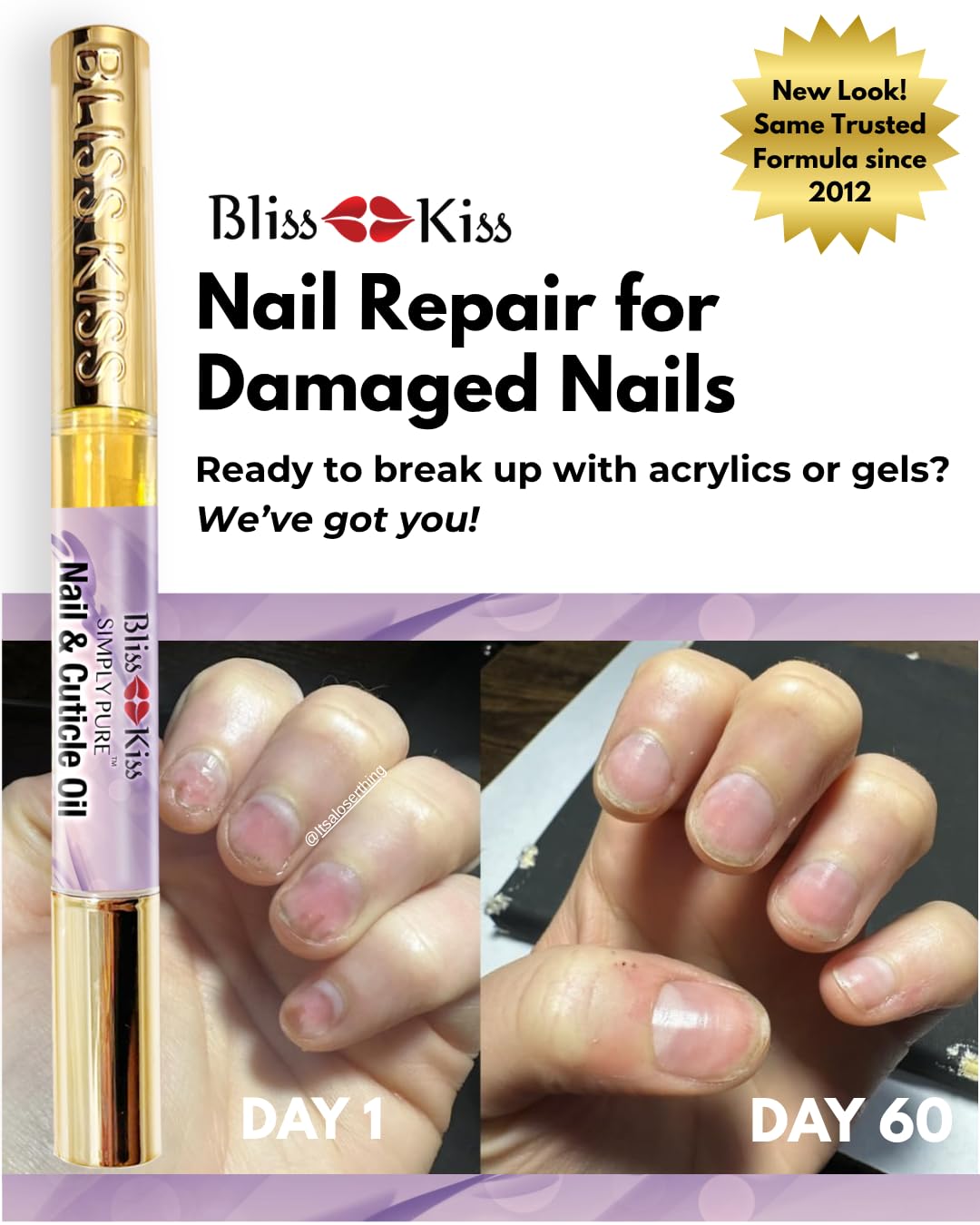 Bliss Kiss Nail Oil Cuticle Pen - Lavender Vanilla with Vitamin E & Jojoba | Nail Strengthener for Brittle Nails