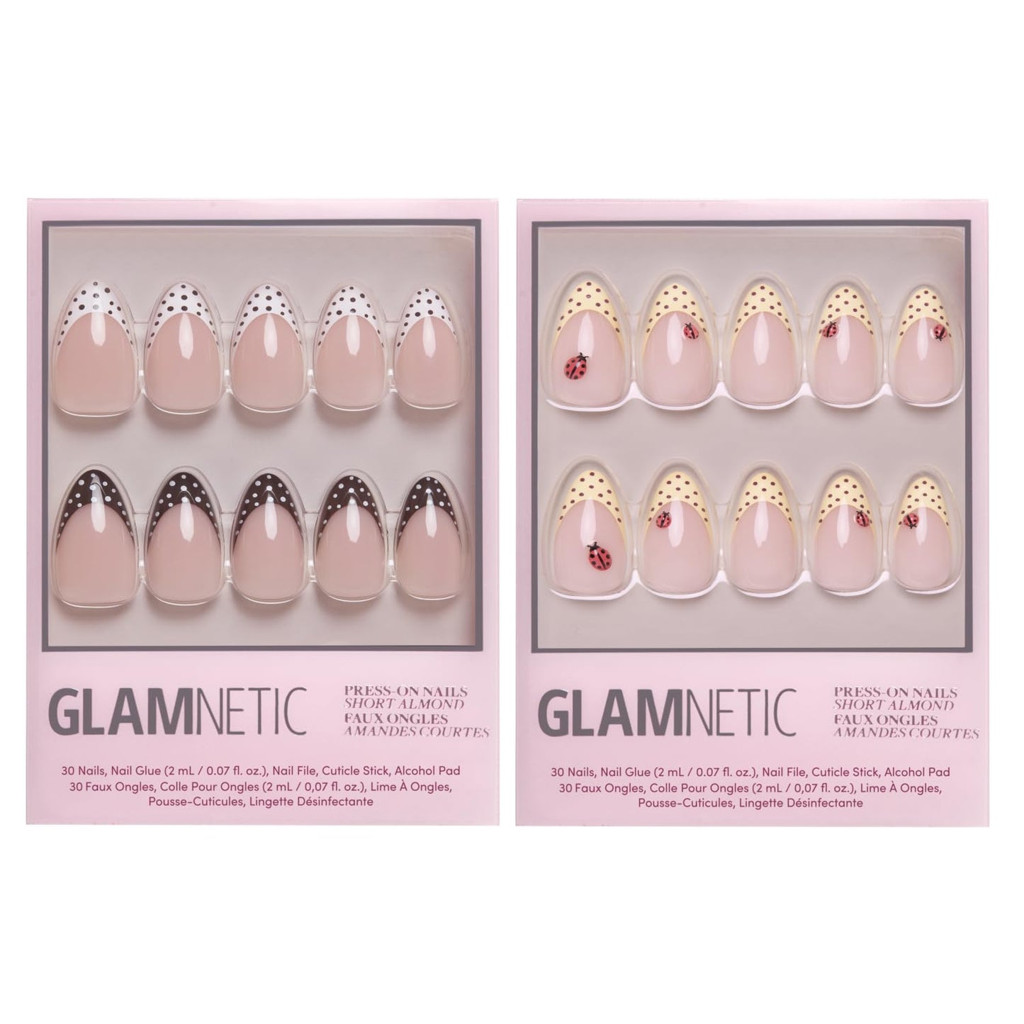 Glamnetic Short Almond Press-On Nails Bundle - Brown & White Polka Dot French Tips | Durable Salon-Quality Kits
