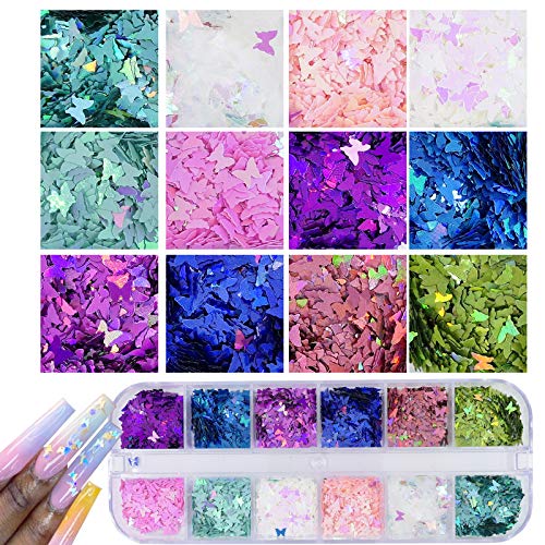AddFavor Style A Holographic Nail Sequins Kit with Butterfly, Star, Hearts & More - Iridescent Nail Art Decorations, 4 Boxes