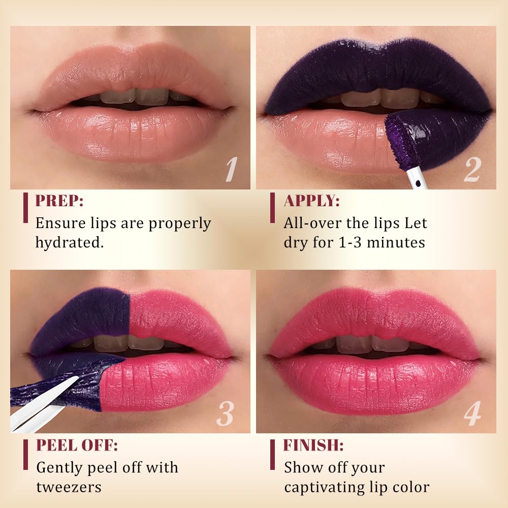 Peel Off Lip Stain Tints - 3 Pcs Long Lasting Waterproof Liquid Lipstick Set | Highly Pigmented, Non-Stick Cup