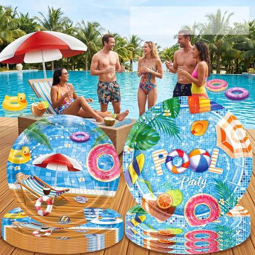 96-Piece Pool Party Tableware Set for 24 Guests - Plates, Napkins & Forks