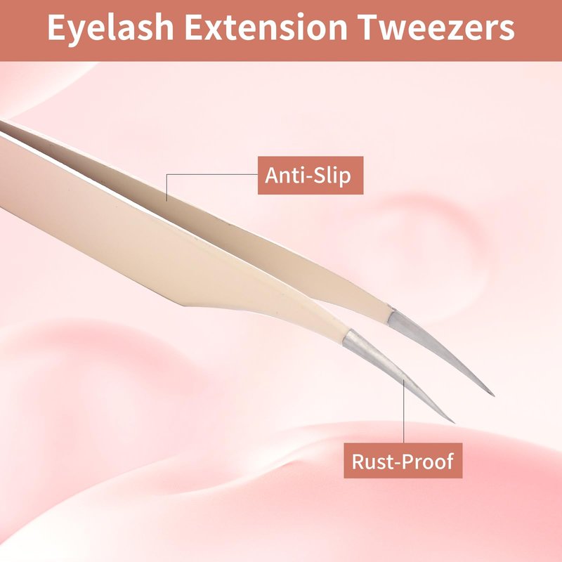 Rnodoilkfly 5 Pcs Lash Extension Tweezers, Lash Tweezers for Eyelash Extension, Straight and Curved Eyelash Tweezers, For Professional Eyelash Extension Artists, Girls, Women, Beginners