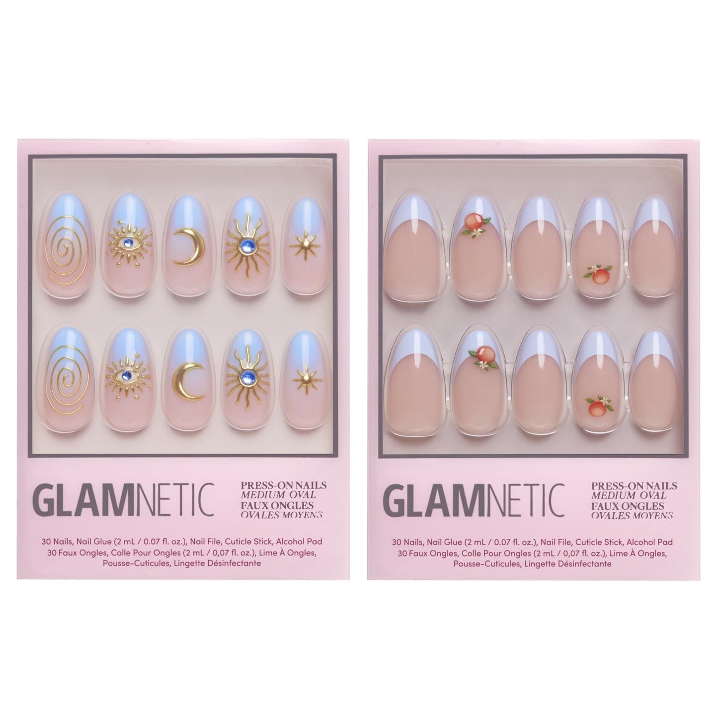 Glamnetic Press-On Nails Bundle - Spirited Sky & Capri Coast | Celestial Blue French Tips with Gold Accents | Durable Salon-Quality Kits