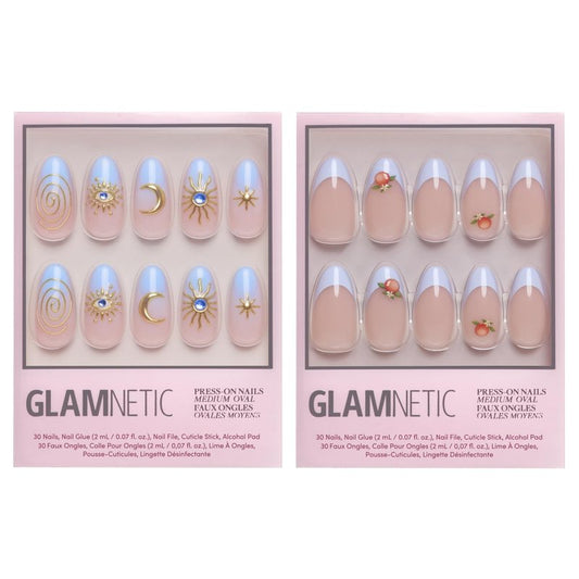 Glamnetic Press-On Nails Bundle - Spirited Sky & Capri Coast | Celestial Blue French Tips with Gold Accents | Durable Salon-Quality Kits