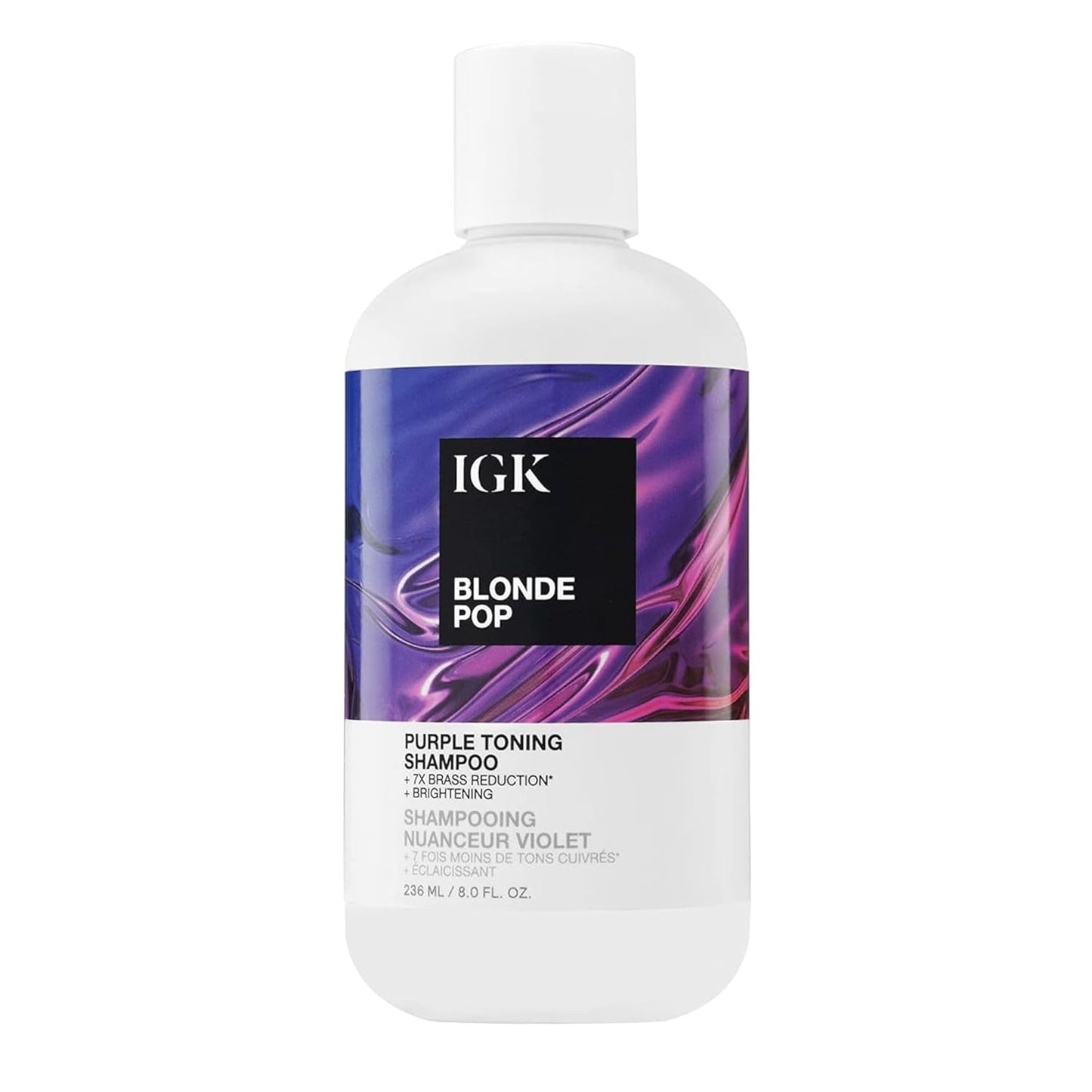 IGK Blonde Pop Purple Shampoo - Neutralizes Brass & Brightens Blonde | Toning Shampoo for Color-Treated Hair | 8 Oz