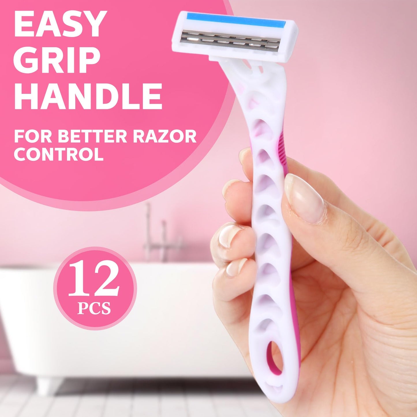 Leriton 12 Count Women's Disposable Razors Blades Bulk 3 Blade Razors for Women Disposable Head Razor Sensitive Skin Razor Comfortable Shave for Bathing Hotel Travel