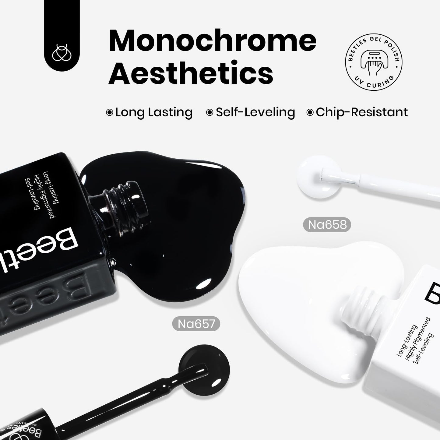 Beetles Balck & White Gel Polish - Monochrome Aesthetics, Hema-Free Black White Color Gel Polish 4th of July Nails, 2 Pcs 15ml Full Size Polish Soak Off Led French Nail Art Manicure Salon DIY at Home