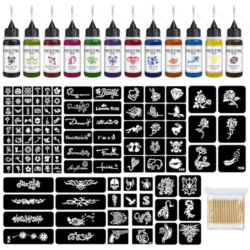 12-Color Temporary Tattoo Kit with 111 Stencils for Body Art