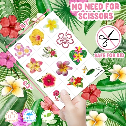 60 PCS Tropical Flower Hawaiian Temporary Tattoos for Parties
