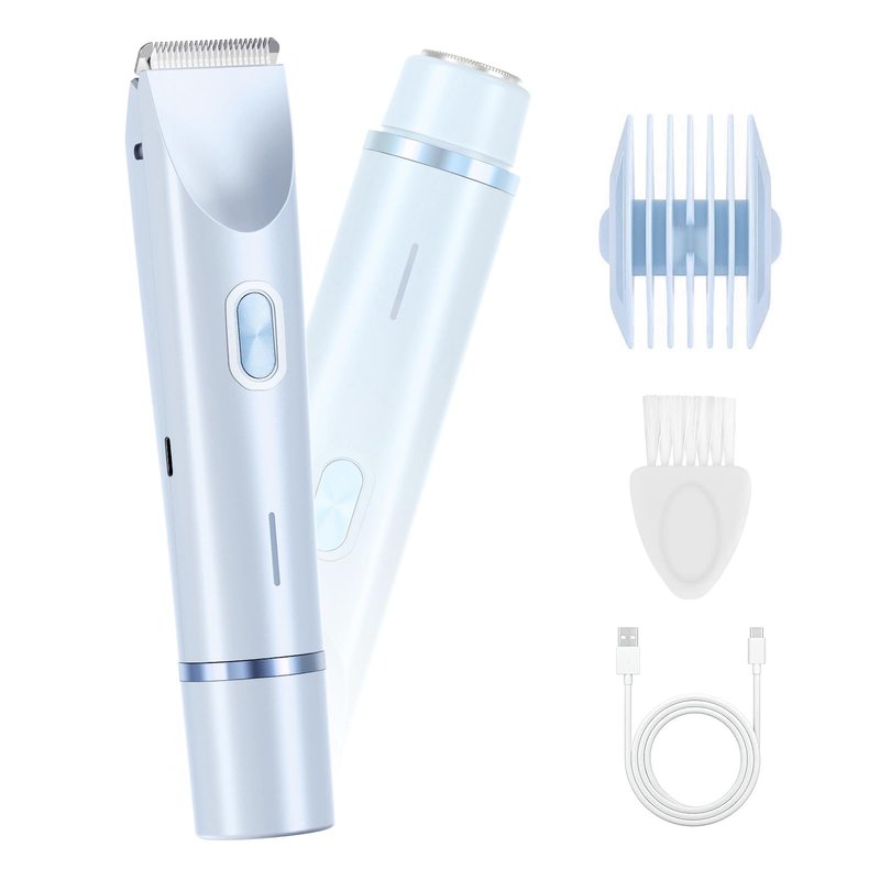 Bikini Trimmer for Women 2 in 1 Dual Head - IPX7 Waterproof Painless Electric Razors for Beauty, Pubic Hair, Face, Legs & Underarms– Portable Cordless Shaver with Fast Charging, Easy Cleaning (Blue)
