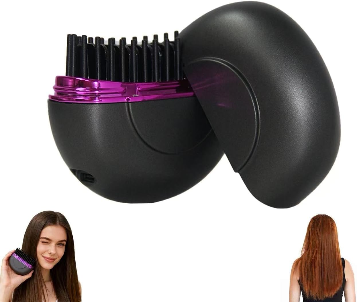 Mini Hair Straightener - Portable Rechargeable Hair Straightener Brush with 3-Speed Temperature Control | Travel-Friendly Design (Black)