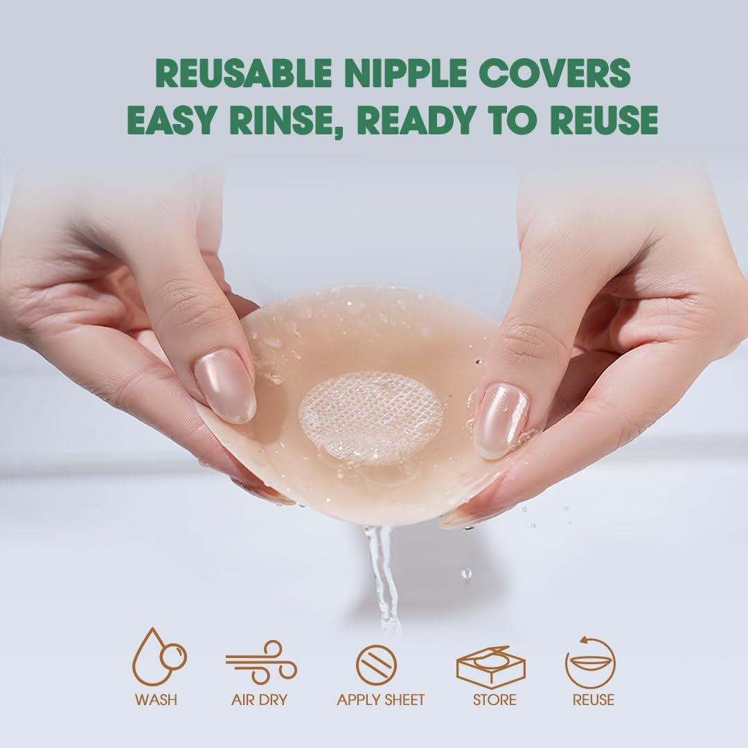 Hotosu Nipple Covers For Women – Paper-Thin Nipple Covers 0.02" Edge With Case, Reusable Silicone Nipple Covers For Braless, Nude, 3inch