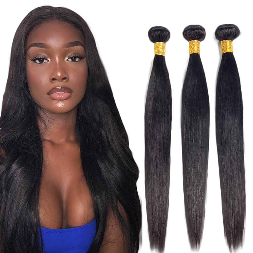 #1B Human Hair Bundles Natural Color Straight Bundles 18 18 18 Inch Balck Unprocessed Brazilian Virgin Hair 3 Bundle 50 Gram Per Bundle Deals Quick Weave Hair Extensions