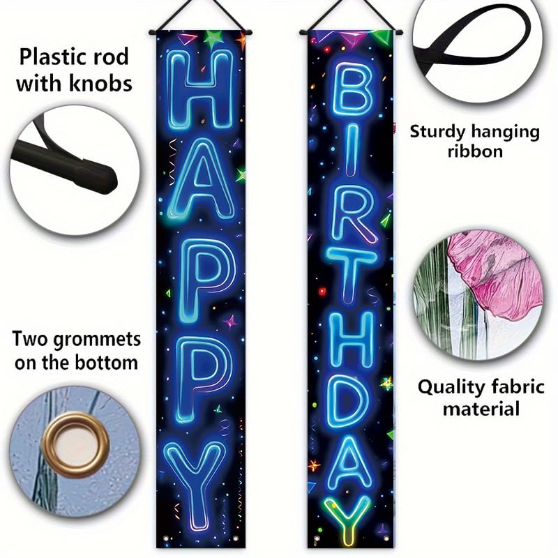 Happy Birthday Neon Door Banner - 12x71 Inch Indoor & Outdoor Sign