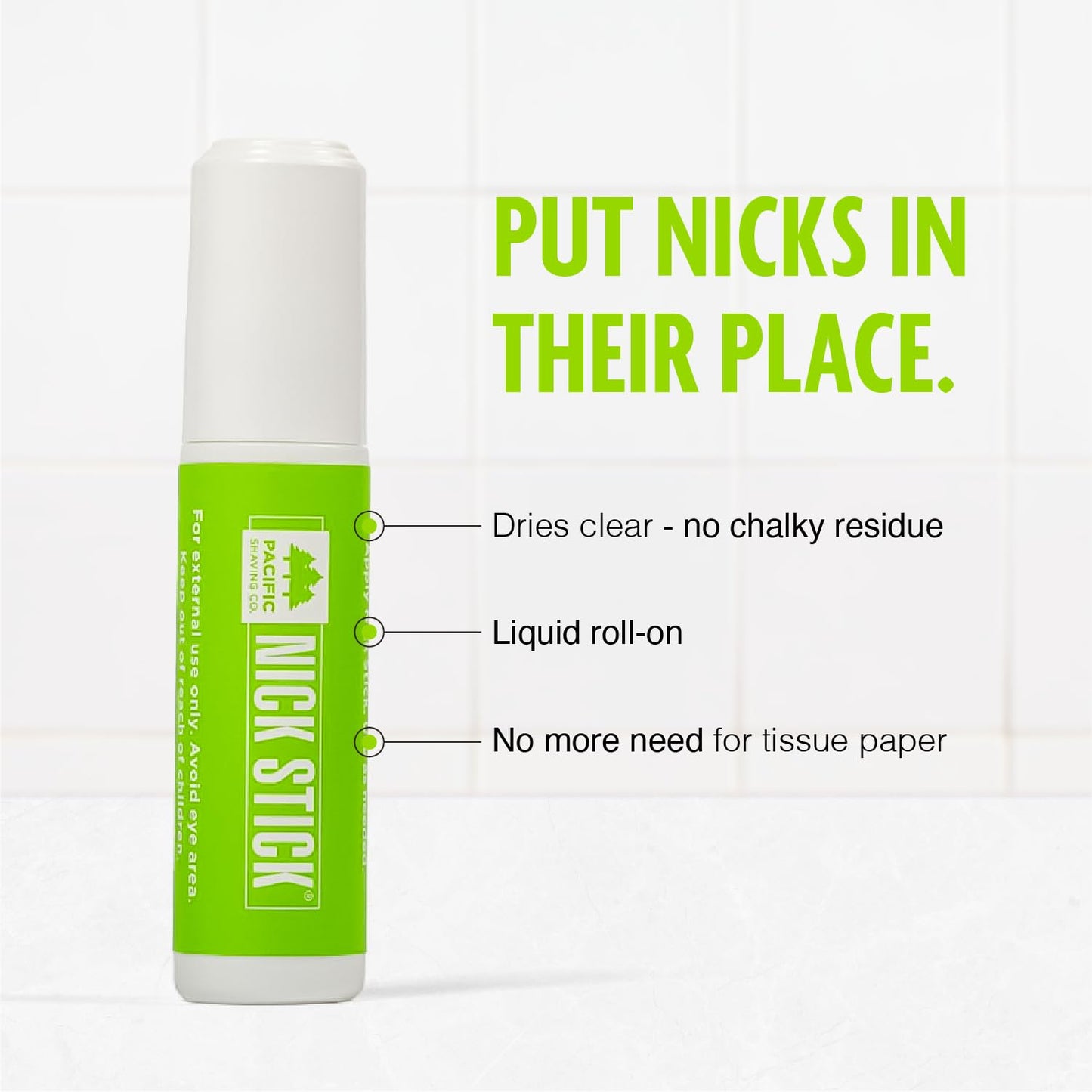 Pacific Shaving Company Nick Stick - No Tissue Paper, No Chalky Residue, Dries Clear, Liquid Roll-On Applicator, Puts Nicks in Their Place, with Vitamin E & Aloe, Made in the USA .25 oz